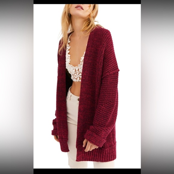 FREE PEOPLE HIGH HOPES OPEN CARDIGAN SWEATER PLUM BLOSSOM COMBO - Picture 1 of 9